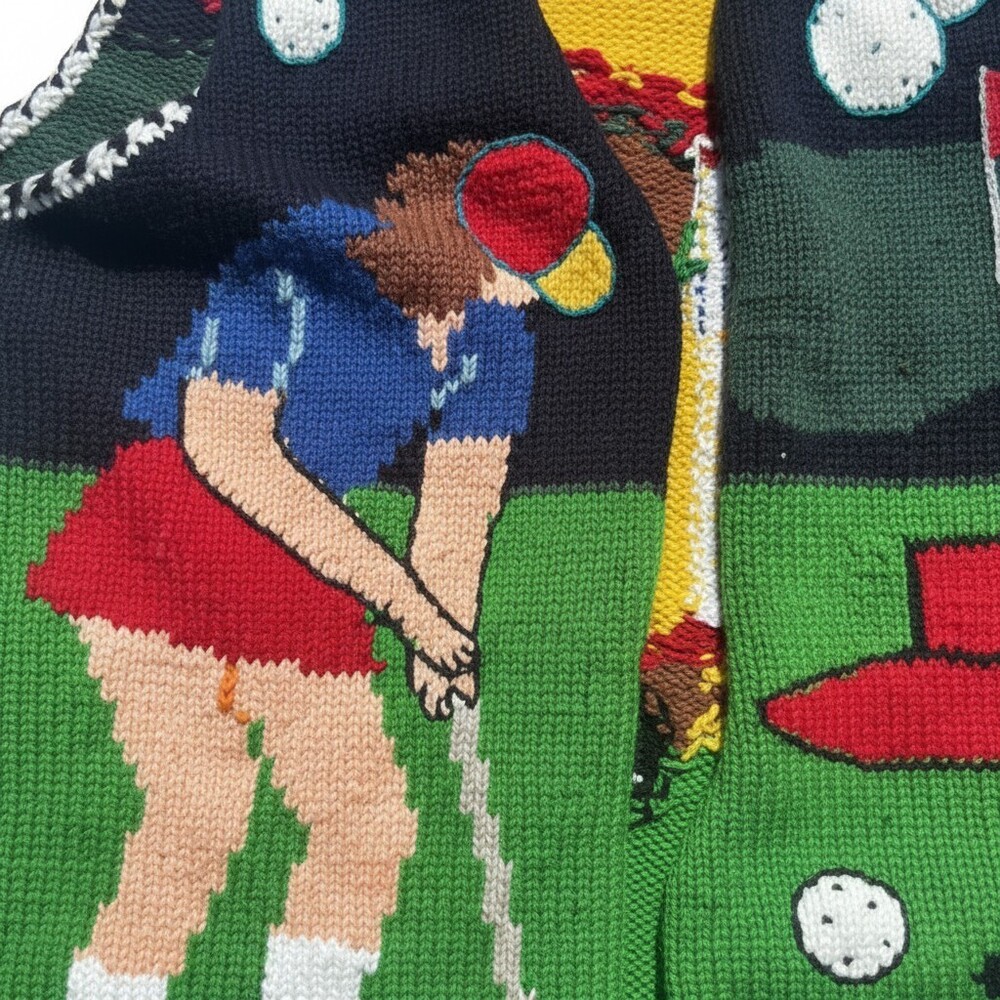 Cotton Salsa Handmade Peru Golf Scene Knit Sweater Vest Vintage Novelty 90s - Picture 4 of 12